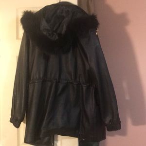 Black hooded leather jacket